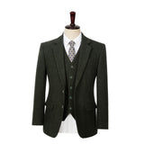 Dark Green Herringbone Tweed 3 Piece Suit - Yoosuitan