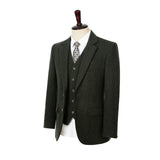 Dark Green Herringbone Tweed 3 Piece Suit - Yoosuitan