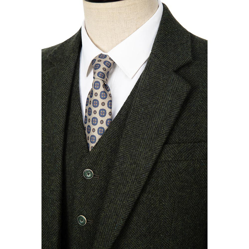 Dark Green Herringbone Tweed 3 Piece Suit - Yoosuitan