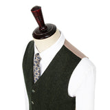 Dark Green Herringbone Tweed 3 Piece Suit - Yoosuitan