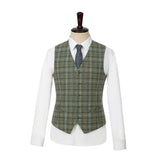 Green Windowpane Tweed 3 Piece Suit - Yoosuitan