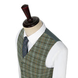 Green Windowpane Tweed 3 Piece Suit - Yoosuitan