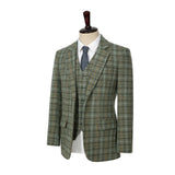 Green Windowpane Tweed 3 Piece Suit - Yoosuitan