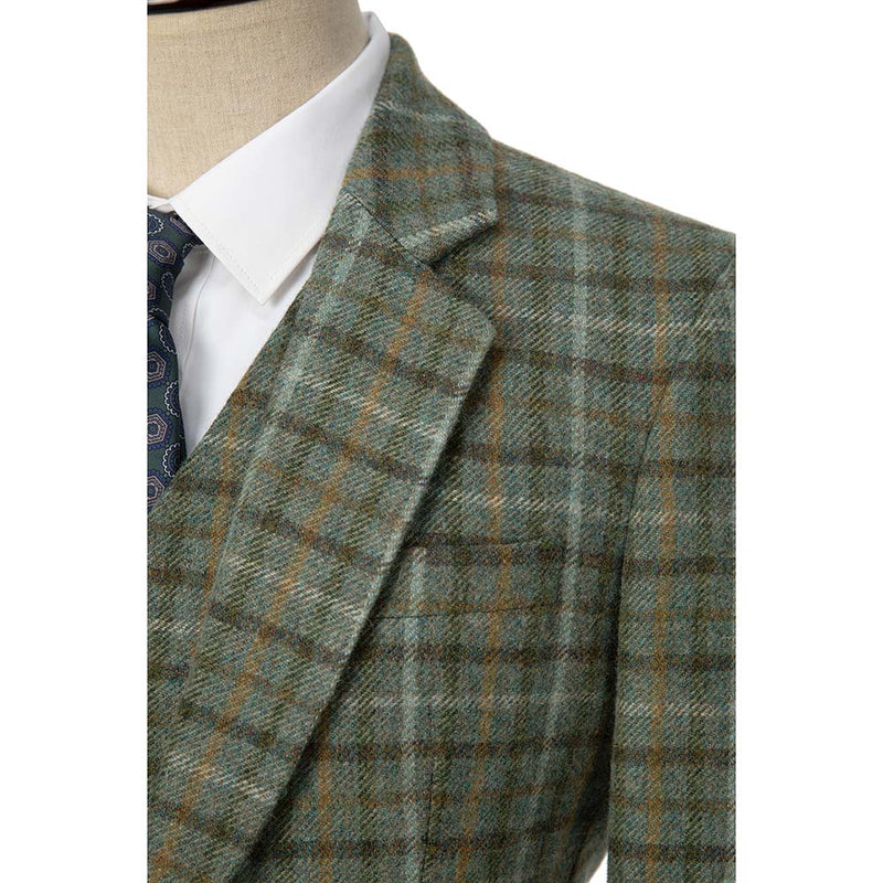 Green Windowpane Tweed 3 Piece Suit - Yoosuitan