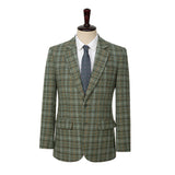 Green Windowpane Tweed 3 Piece Suit - Yoosuitan