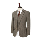 Blown Herringbone Color Point Tweed 3 Piece Suit - Yoosuitan