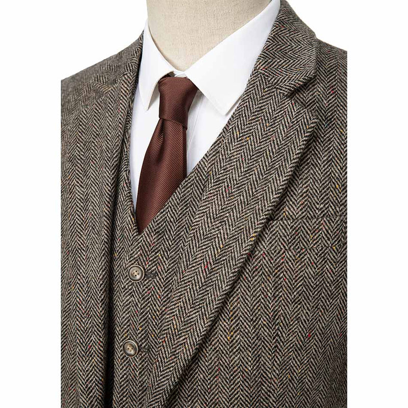 Blown Herringbone Color Point Tweed 3 Piece Suit - Yoosuitan