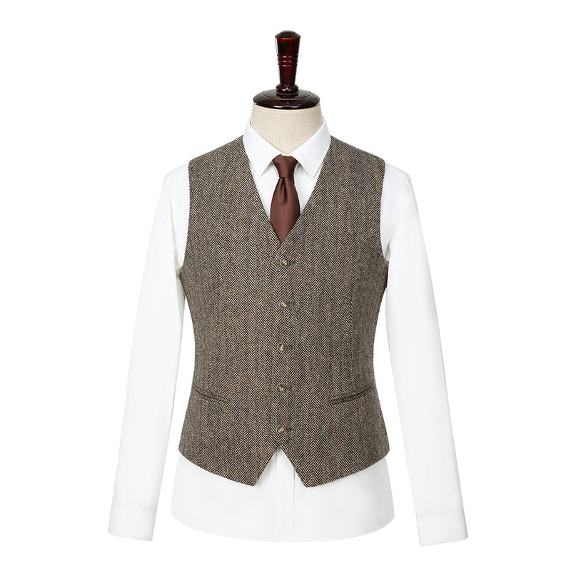 Blown Herringbone Color Point Tweed 3 Piece Suit - Yoosuitan