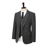 Dark Grey Herringbone Tweed 3 Piece Suit - Yoosuitan