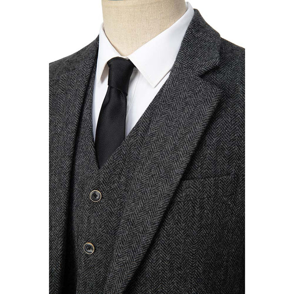 Dark Grey Herringbone Tweed 3 Piece Suit - Yoosuitan