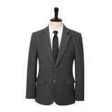 Dark Grey Herringbone Tweed 3 Piece Suit - Yoosuitan