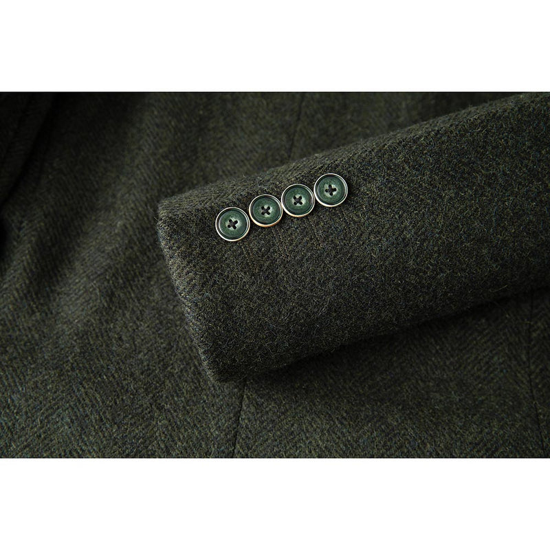 Dark Green Herringbone Tweed 3 Piece Suit - Yoosuitan