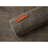 Ginger Earth tone Estate Herringbone Windowpane Tweed 3 Piece Suit - Yoosuitan