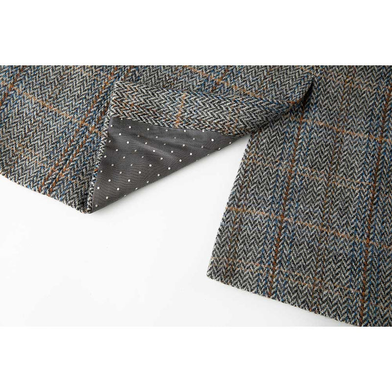 Grey Estate Herringbone Windowpane Tweed 3 Piece Suit - Yoosuitan