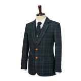 Green Plaid Tweed 3 Piece Suit - Yoosuitan