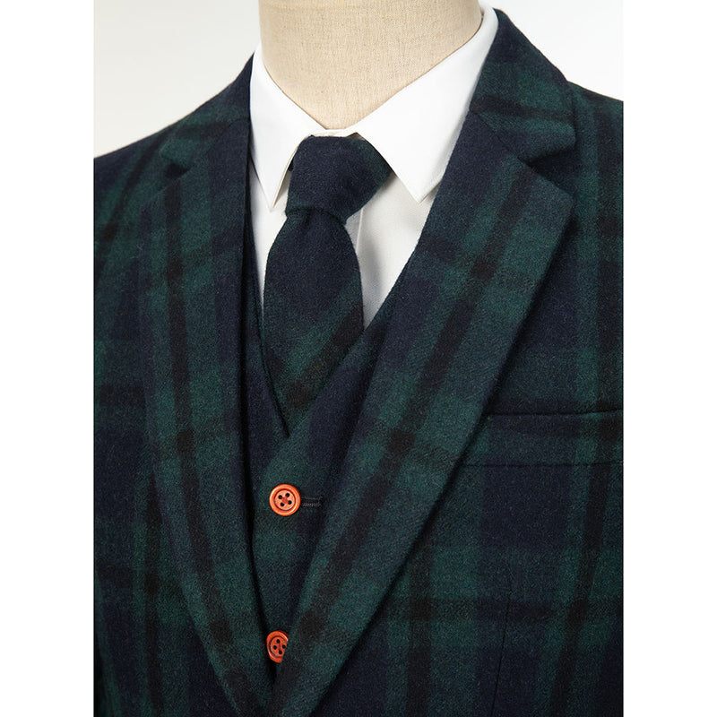 Green Plaid Tweed 3 Piece Suit - Yoosuitan