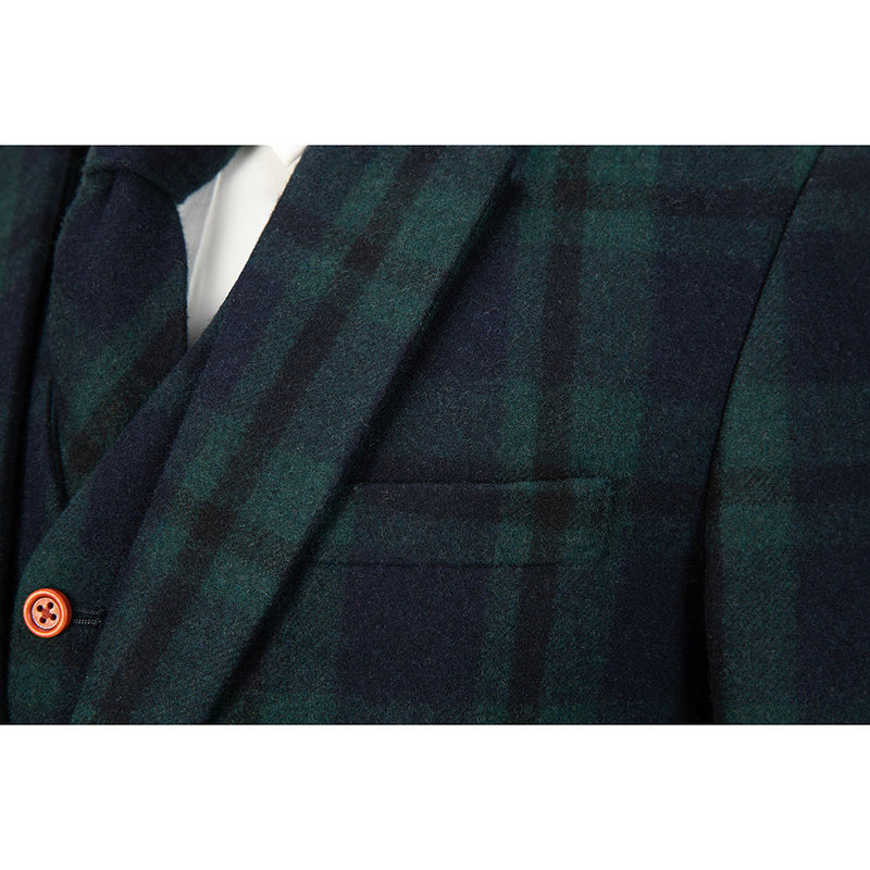 Green Plaid Tweed 3 Piece Suit - Yoosuitan