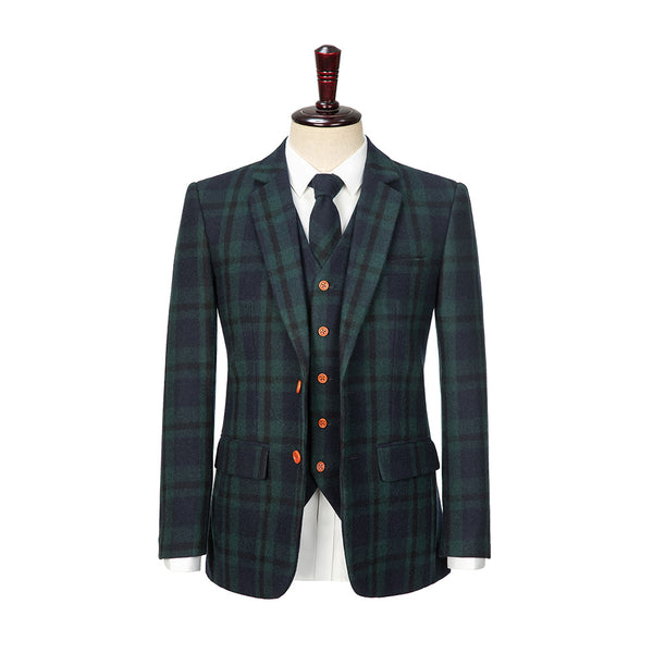 Green Plaid Tweed 3 Piece Suit - Yoosuitan