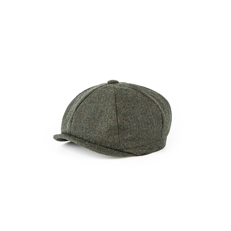 Green Herringbone Tweed Newsboy Caps