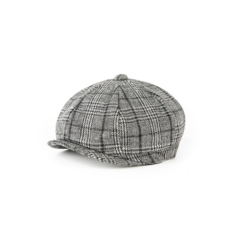 Grey Houndstooth Plaid Tweed Newsboy Caps