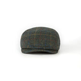 Retro Dark Green Overcheck Twill Tweed Flat Caps