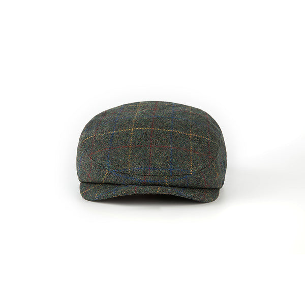 Retro Dark Green Overcheck Twill Tweed Flat Caps