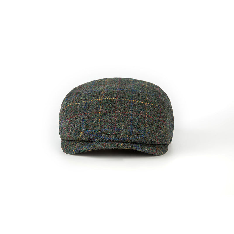 Retro Dark Green Overcheck Twill Tweed Flat Caps