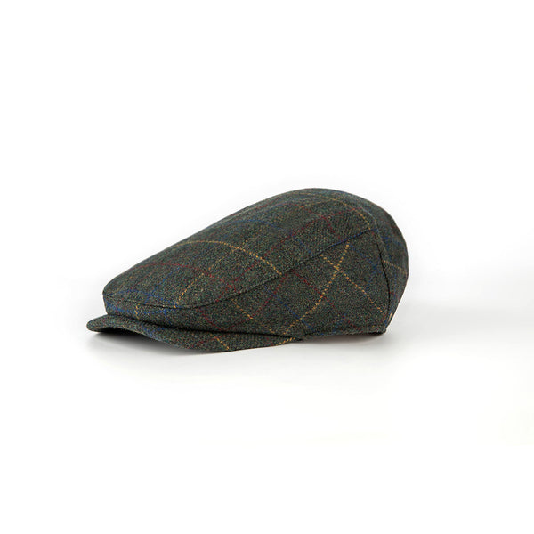 Retro Dark Green Overcheck Twill Tweed Flat Caps
