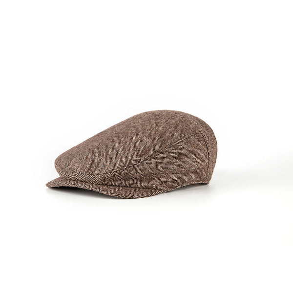 Brown Herringbone Tweed Flat Caps