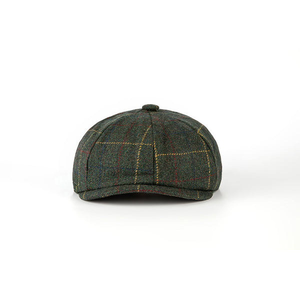 Retro Dark Green Overcheck Twill Tweed Newsboy Caps