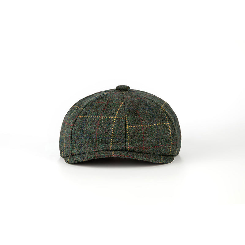 Retro Dark Green Overcheck Twill Tweed Newsboy Caps