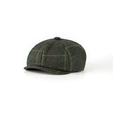 Retro Dark Green Overcheck Twill Tweed Newsboy Caps