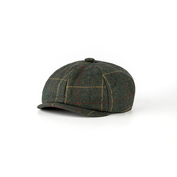 Retro Dark Green Overcheck Twill Tweed Newsboy Caps