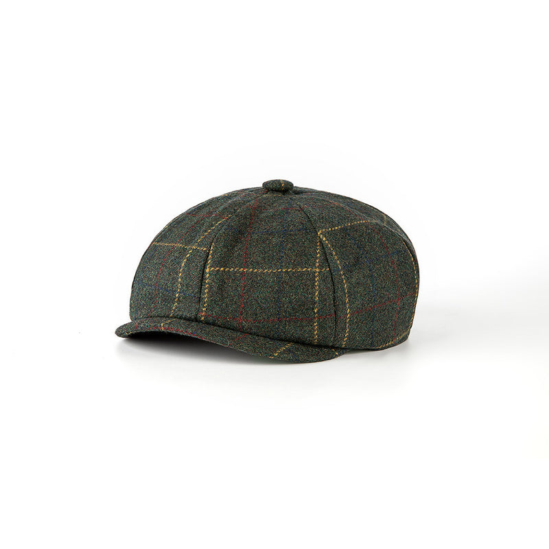 Retro Dark Green Overcheck Twill Tweed Newsboy Caps