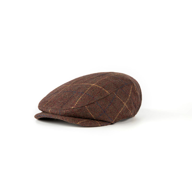 Retro Brown Overcheck Twill Tweed Flat Caps