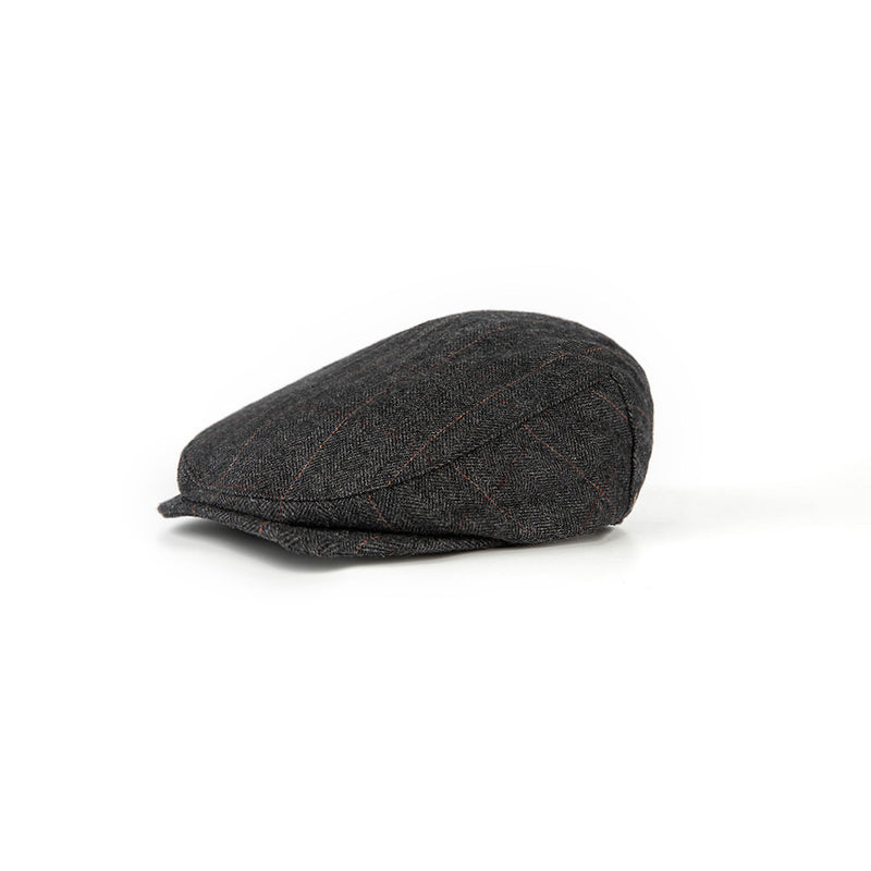 Charcoal Black Estate Herringbone Tweed Flat Caps