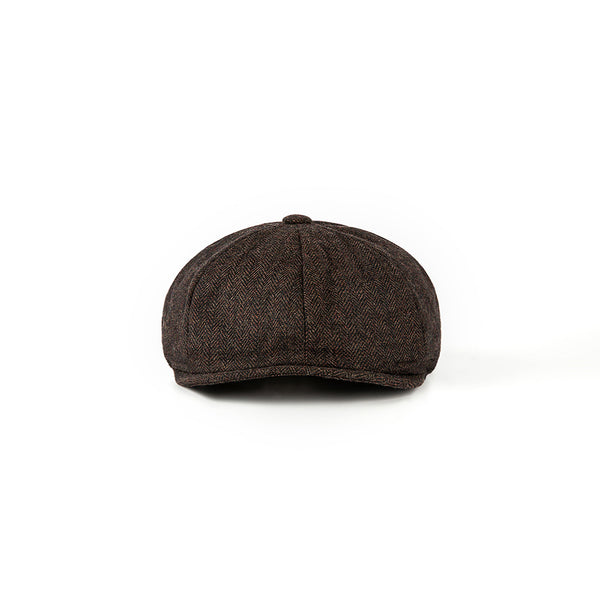 Dark Brown Herringbone Tweed Newsboy Caps