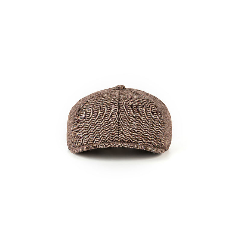 Brown Herringbone Tweed Newsboy Caps