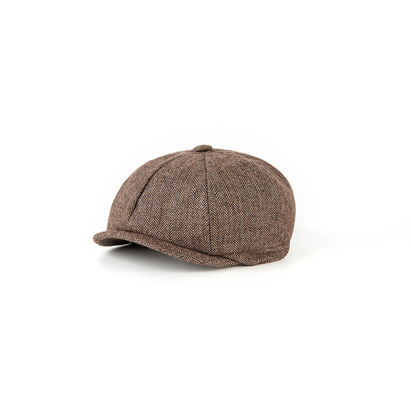 Brown Herringbone Tweed Newsboy Caps
