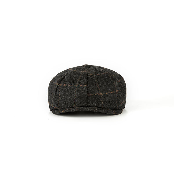Charcoal Black Windowpane Tweed Newsboy Caps