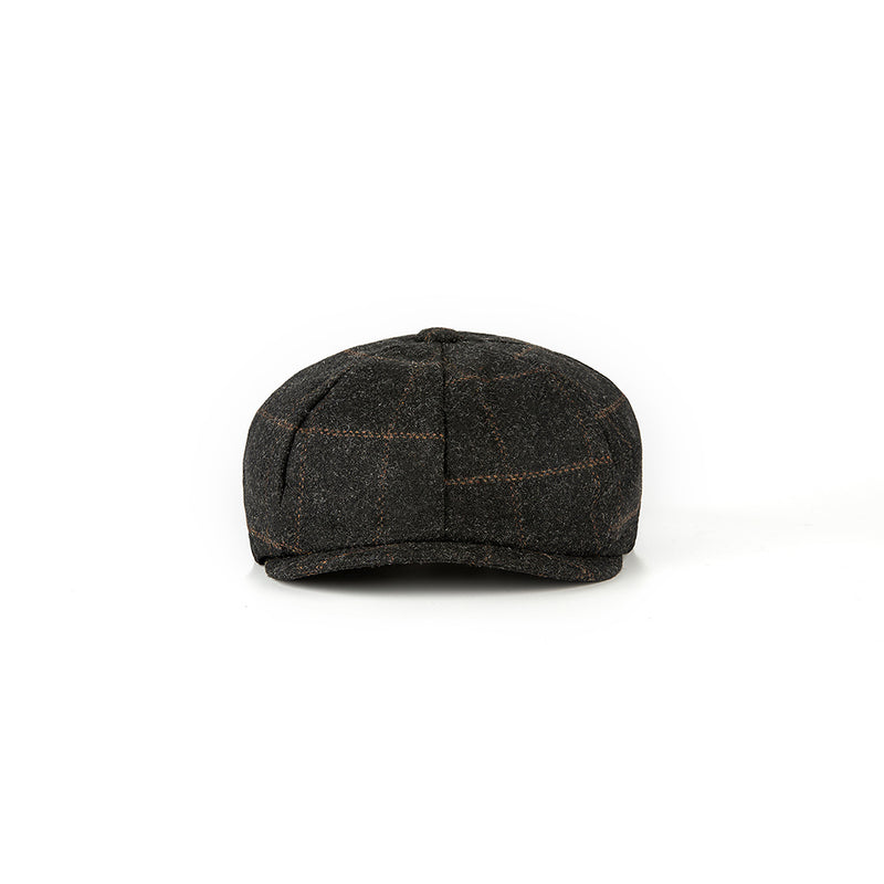 Charcoal Black Windowpane Tweed Newsboy Caps