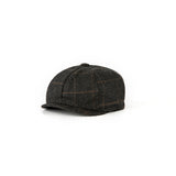 Charcoal Black Windowpane Tweed Newsboy Caps