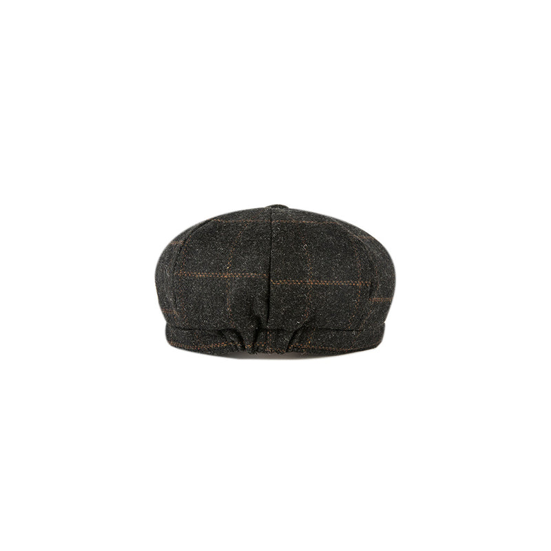 Charcoal Black Windowpane Tweed Newsboy Caps