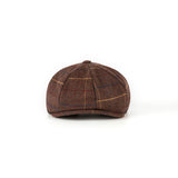Retro Brown Overcheck Twill Tweed Newsboy Caps