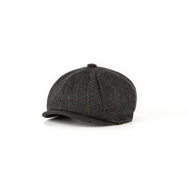 Charcoal Black Estate Herringbone Tweed Newsboy Caps