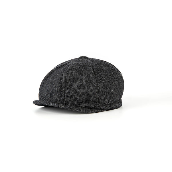 Dark Grey Herringbone Tweed Newsboy Caps
