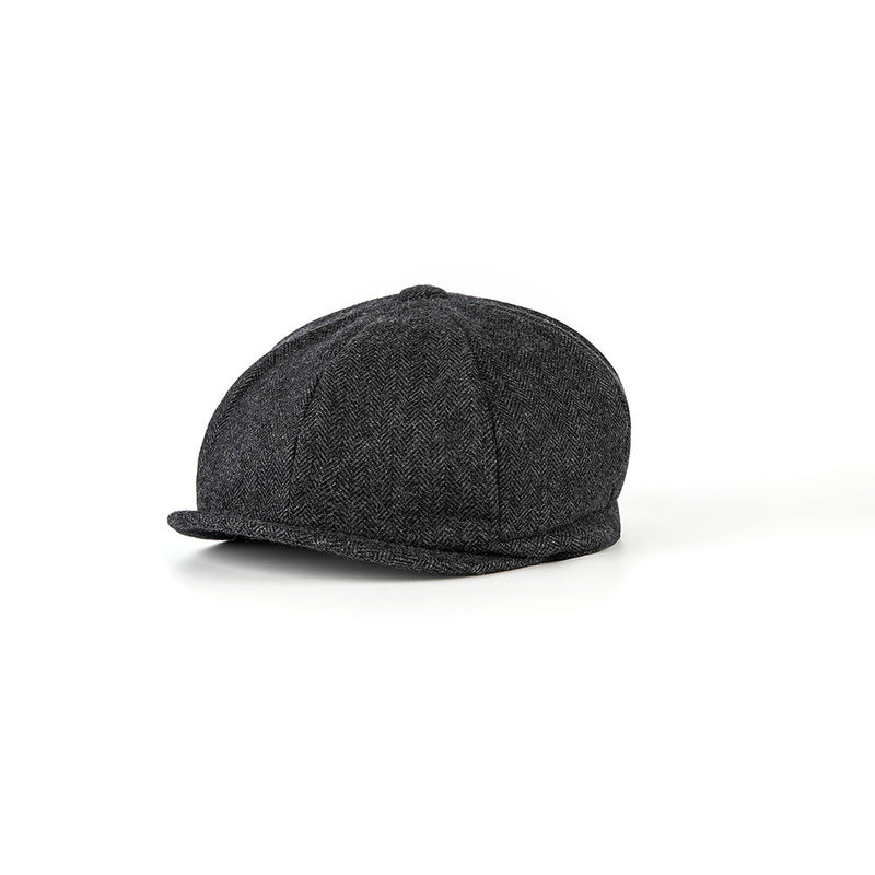 Dark Grey Herringbone Tweed Newsboy Caps