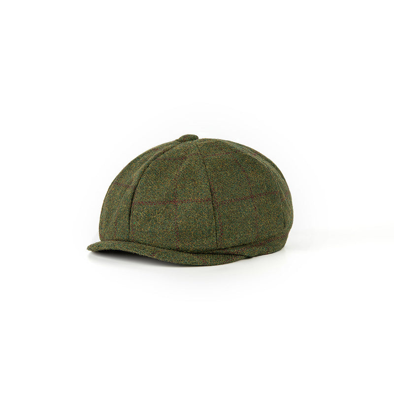 Olive Green Windowpane Tweed Newsboy Caps