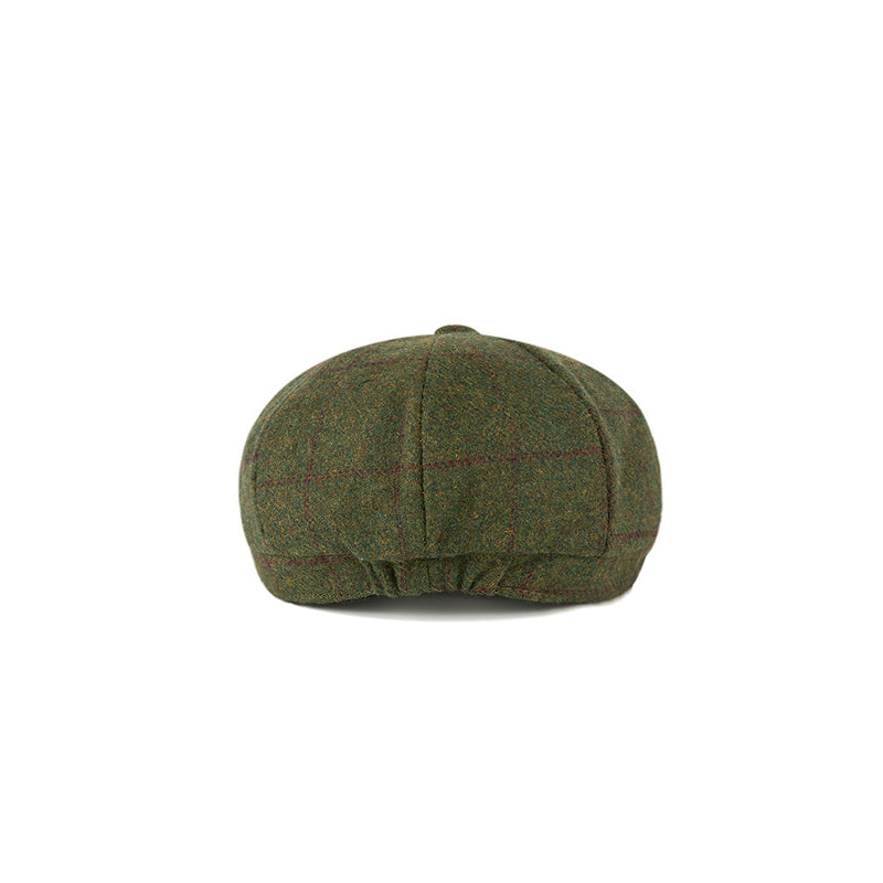 Olive Green Windowpane Tweed Newsboy Caps