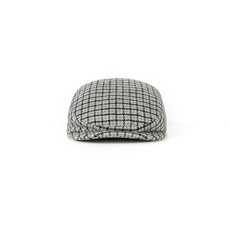 Grey Houndstooth Tweed Flat Caps